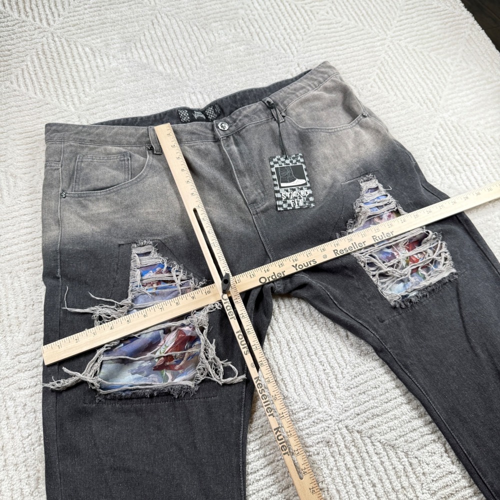 Rebel Vengeance Stacked Jeans Men
44x34 Grey Distressed Wide Leg Baggy Y2K - Picture 8 of 16